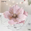 Pink velvet artificial magnolia flower with gold glitter edges for luxury Christmas decor - Pink