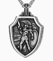 Silver St. Michael Archangel shield pendant necklace with vintage metallic finish - Spartan Warrior Shield Style (A0405) / Pendant Only (No Chain) / Steel