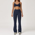 Conjunto de yoga azul oscuro con pantalones de campana de talle alto y top en V - S / Sujetador + Pantalones Acampanados / Azul cobalto