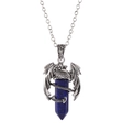 Lapis blue crystal hexagonal pendant wrapped in silver dragon on a metallic chain - Lapis Lazuli