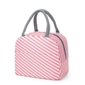 Pink and white striped thermal lunch bag with gray handles and zipper pocket - Fresh Pink Stripe M22
