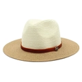 Two-tone Panama straw hat with a beige crown, brown velvet band and gold M logo - M (56-58cm) / Cream White + Khaki