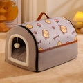 Cuccia per animali semichiusa con stampa a pane e bordo in peluche morbido - Piccolo (50*39*36cm) / Pane Grigio - Motivo Fragola / Grigio chiaro