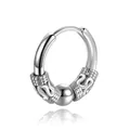 Silver hoop earring featuring retro snake scale texture and central metal bead accent - Dragon Pattern with Ball / Earring (Pierced) / Steel