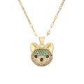 Close-up of golden Shiba Inu pendant with sparkling crystals on flat gold chain - Green