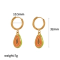 Cute stainless steel gold hoop earrings with green and orange papaya fruit enamel pendants - Papaya Style (TE60438)