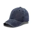 Navy blue washed cotton baseball cap with vintage distressed finish and curved brim - Adult 56-60cm / Navy Blue