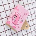 Pink PU leather card holder with cute cartoon mouse print and snap button closure - Happy Mouse