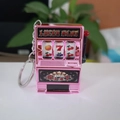 Pink mini lucky slot machine keychain with metal finish and movable lever charm - Light Pink + Flat Ring / Minimum Order Of 5 Pieces