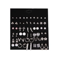 Silver earring set with pearls and rhinestones on black card against white background - E0229-2 Silver All-style Set