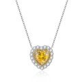 Sterling silver necklace featuring a heart-shaped yellow gemstone pendant with diamond halo - 925 Silver / Yellow