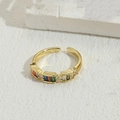 Adjustable 14K gold plated ring with colorful baguette cut zircon stones for women - Jz0247 Three Zircon Colored Stones