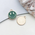 Pendentif smiley émaillé vert avec bords dorés pour la création de bijoux DIY - Visage Souriant (13960)