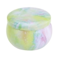 Round metal storage tin with colorful marble patterns and secure lid for candles - D231-Multicolor Marble
