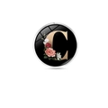 Letter C glass dome brooch pin with floral design and elegant black background - Letter C