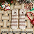 Striped fleece Christmas socks with bear embroidery and snowman gift ball packaging - One Size (34-43) / Striped Brown Bear