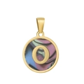 Collier en acier titane plaqué or 18k avec pendentif rond noir et lettre O gravée - O-Coquille Multicolore