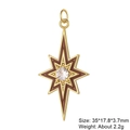 Golden star pendant with brown enamel inlay and center zircon stone, size 35x17.8x3.7mm - Copper Pendant 9 (Brown Octagram)