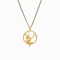 Ancient Greek style gold plated necklace with fairy pendant and white pearl bead - Round Fairy