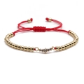 Adjustable red cord bracelet with gold beads and clear zircon horizontal centerpiece - Red Rope Style / Gold Copper Beads with Red Rope