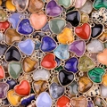 Selection of heart-shaped natural semi-precious stone connectors with metal trim and loops - Random Color Double Hole (Gold)