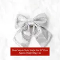 Silver sequined Christmas bow ornament 20x25cm for festive tree decoration - Sequin Pearl Silver Bow