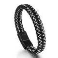 Pulsera de hombre en cuero trenzado blanco y negro con cierre magnético mate - Blanco