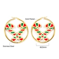 Detail of 49.5mm gold plated stainless steel hoop earrings with candy cane charms - Candy Cane Hoop Earrings