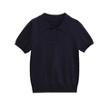 Classic dark blue short sleeve knit polo shirt for women with ribbed collar and buttons - S / Tops / Black