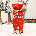 Red Christmas wine bottle cover with Santa claus pattern and gold ribbon drawstring - 4-Character Print (G-JT134)