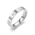 Close-up of silver stainless steel ring featuring engraved stars and sparkling crystals. - Size 6 / Silver