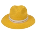 Chapeau Panama élégant en paille orange avec détails de perles et de chaîne dorée - 56-58cm / Décoration De Perles Artificielles Et Chaînes Dorées (344-M) / Jaune