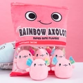 Pink snack bag plush toy set featuring cute rainbow axolotl doll pillows inside - 48*38cm (Contains 6 Axolotls) / Pink