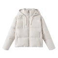 Schmal geschnittene hellgraue Steppjacke mit Kapuze, Reißverschluss und Doppelnaht - XS / Weiß