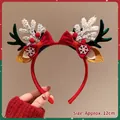 Plush Christmas reindeer antler headband with festive bow and red berries decor - 57# Christmas Bow Snowflake Pine Cone - Green Antlers