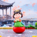 Cute Q-version ancient Chinese figurine in green and red dress on a stone path - Tang Dynasty Maiden with Ruyi Small