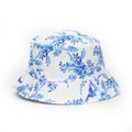 Classic blue and white floral bird print bucket hat in durable canvas material - White with Blue Floral Bird (#01)