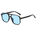 Lunettes de soleil aviateur rétro à double pont avec monture noire et verres bleu clair - Monture Noire Verres Bleus