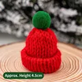 Mini Christmas cupcake topper featuring a red and green knit hat with 4.5cm height - Mini Knitted Hat Red Hat Green Ball 5 Pcs