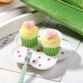 Miniature resin cupcake charms with yellow swirls and pink hearts for DIY crafts - 1.5x1.5cm / Green Base with Heart