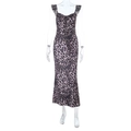Close-up of leopard print fabric with ruffle shoulder straps and drawstring V-neck detail - S / Leopard Print