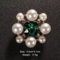 Vintage style square green gemstone and pearl brooch with golden alloy base - Dark Green Pearl (BR2163-2)