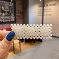 Elegant rectangular white pearl hair clip with a woven grid pattern and gold metal base - 18# Rectangle Pearl Grid Clip