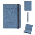 Blue matte RFID passport holder with elastic strap and multiple internal card slots - Blue