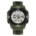 Military green multi-functional digital sports watch with matte strap and large LED display - Green