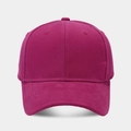 Detail view of stitching and ventilation eyelets on a solid magenta baseball cap - Adjustable / Fuschia