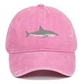 Detailed view of shark embroidery on pink washed cotton vintage baseball cap - Pink