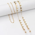 Golden eyewear chain with geometric triangle charms and anti-slip rubber loops - 70cm / Triangle