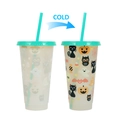 710ml Halloween color changing cup with straw, translucent to black and orange spooky icons - Halloween (Green)