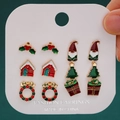 Christmas earring set featuring Santa, snowflake, and tree designs on card - 35 Wreath Gift Box (6 Pairs Set)